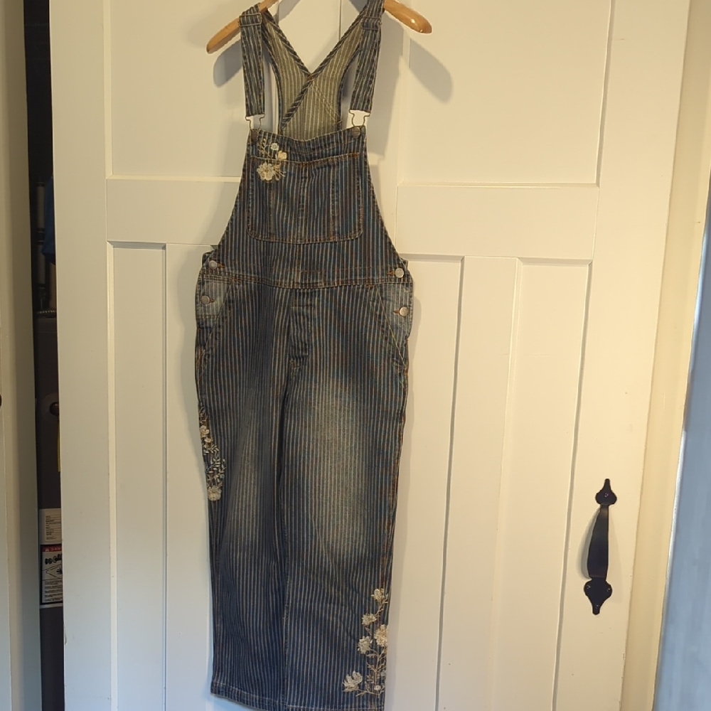 Driftwood Striped Boyfriend Overalls Size S